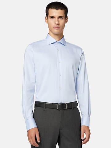 Coupe regular Chemise business 'Dobby' Boggi Milano en bleu : devant