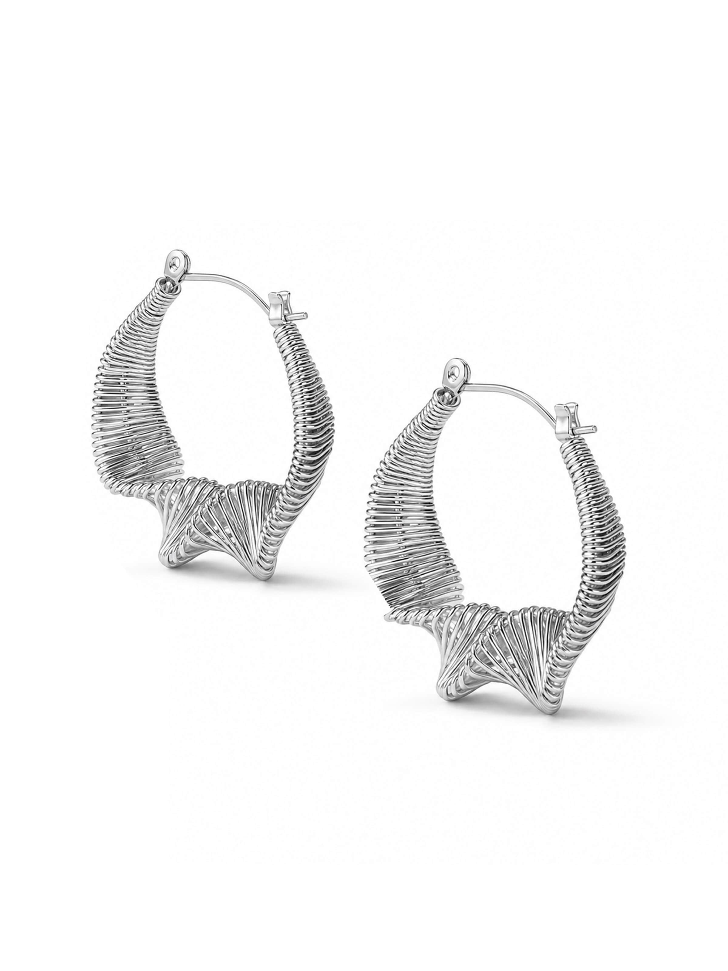 Nightini Earrings 'Silberne Struktur Creolen' in Silver: front
