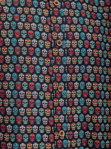 King Kerosin Regular fit Button Up Shirt 'Sugar Skull' in Black