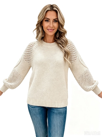 KoJooin Pullover 'Damen Pullover mit Rundhals und Zopfmuster – Kuscheliger, langärmeliger Strickpullover für Alltag'‌‌‌ in Weiß