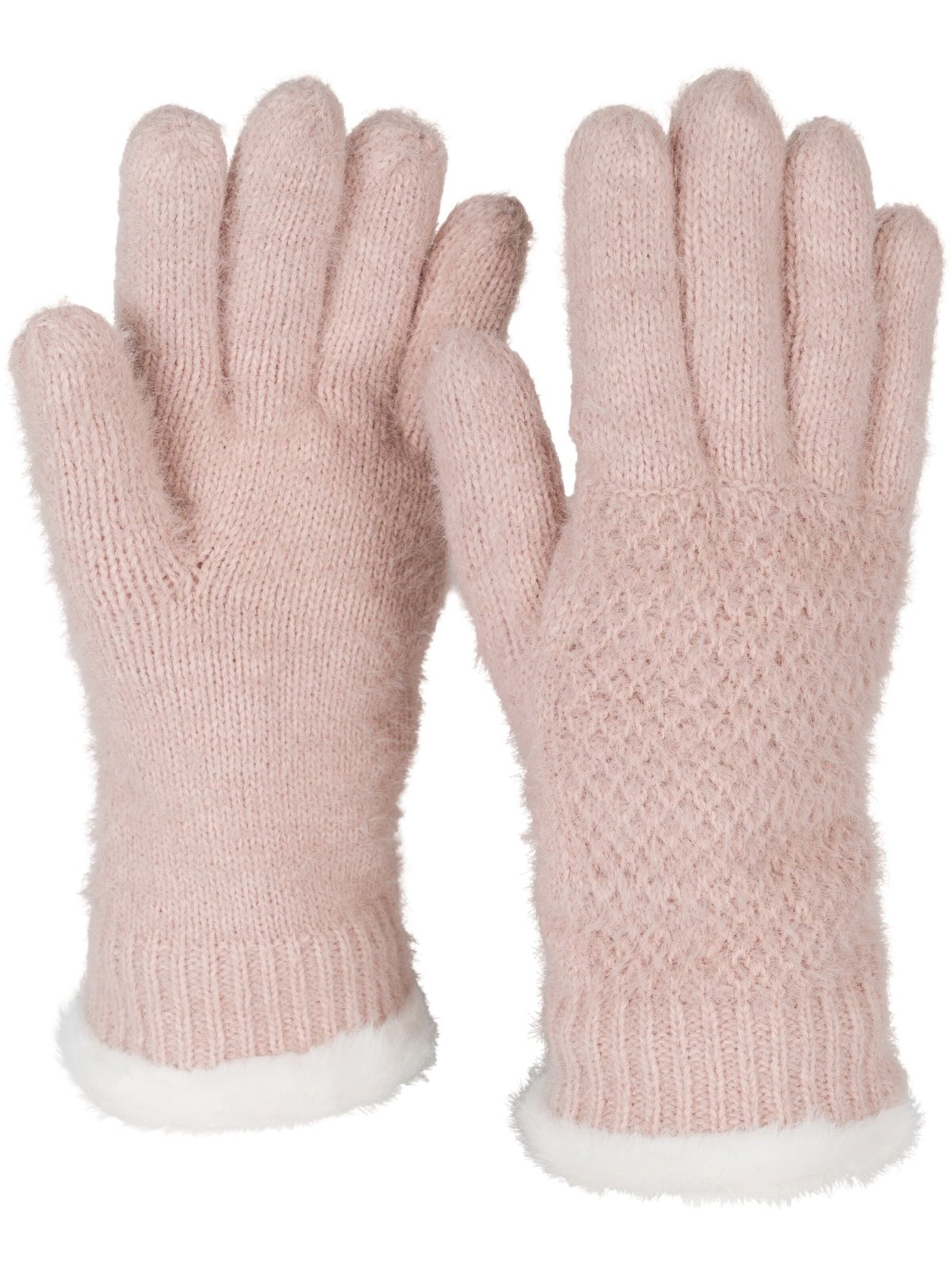 styleBREAKER Fingerhandschuhe 'Strickhandschuhe mit Reiskornmuster und Fleece'‌‌‌‌‌‌ in Pink: Vorderseite
