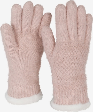 styleBREAKER Fingerhandschuhe 'Strickhandschuhe mit Reiskornmuster und Fleece' in Pink: Vorderseite