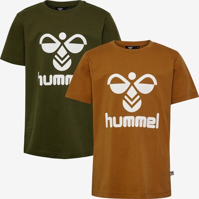Hummel T-Shirt in braun / dunkelgrün / weiß, Produktansicht