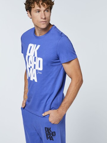 Oklahoma Jeans T-Shirt ' mit Label-Schriftzug aus Jersey ' in Blau