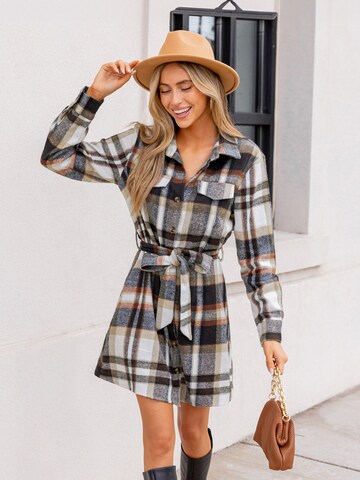 Cupshe - Vestidos camiseiros 'Plaid Collared Long Sleeve' em preto
