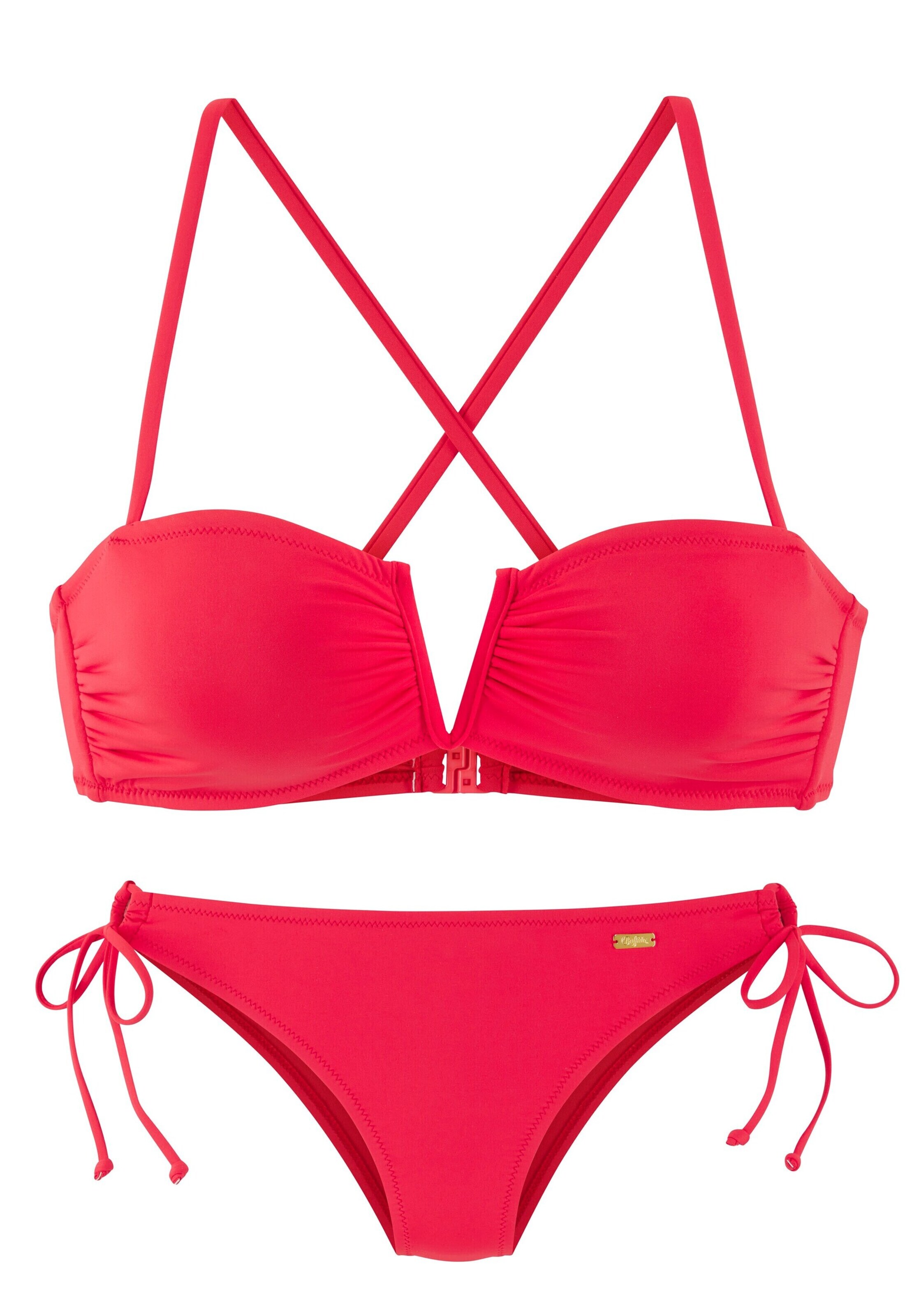 BUFFALO Сутиен бандо Бански тип бикини в червено: отпред