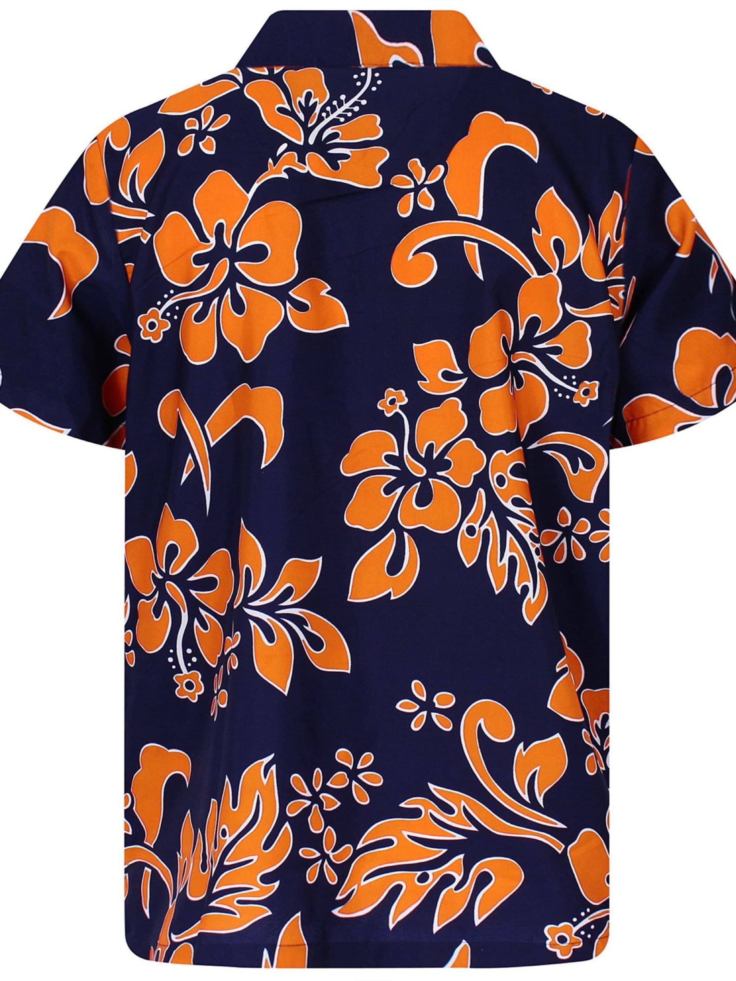 King Kameha Shirt 'Hibiscus Blue Line' in Oranje