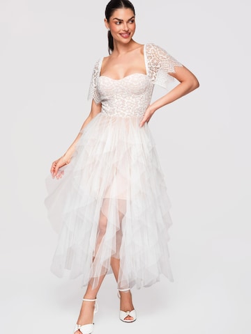 Ombre Evening Dress in White: front