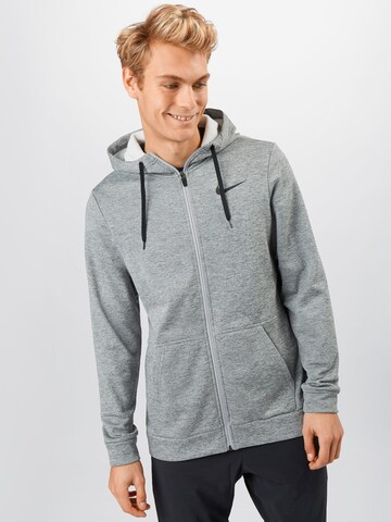 NIKE Athletic Zip-Up Hoodie 'Therma' in Grey: front