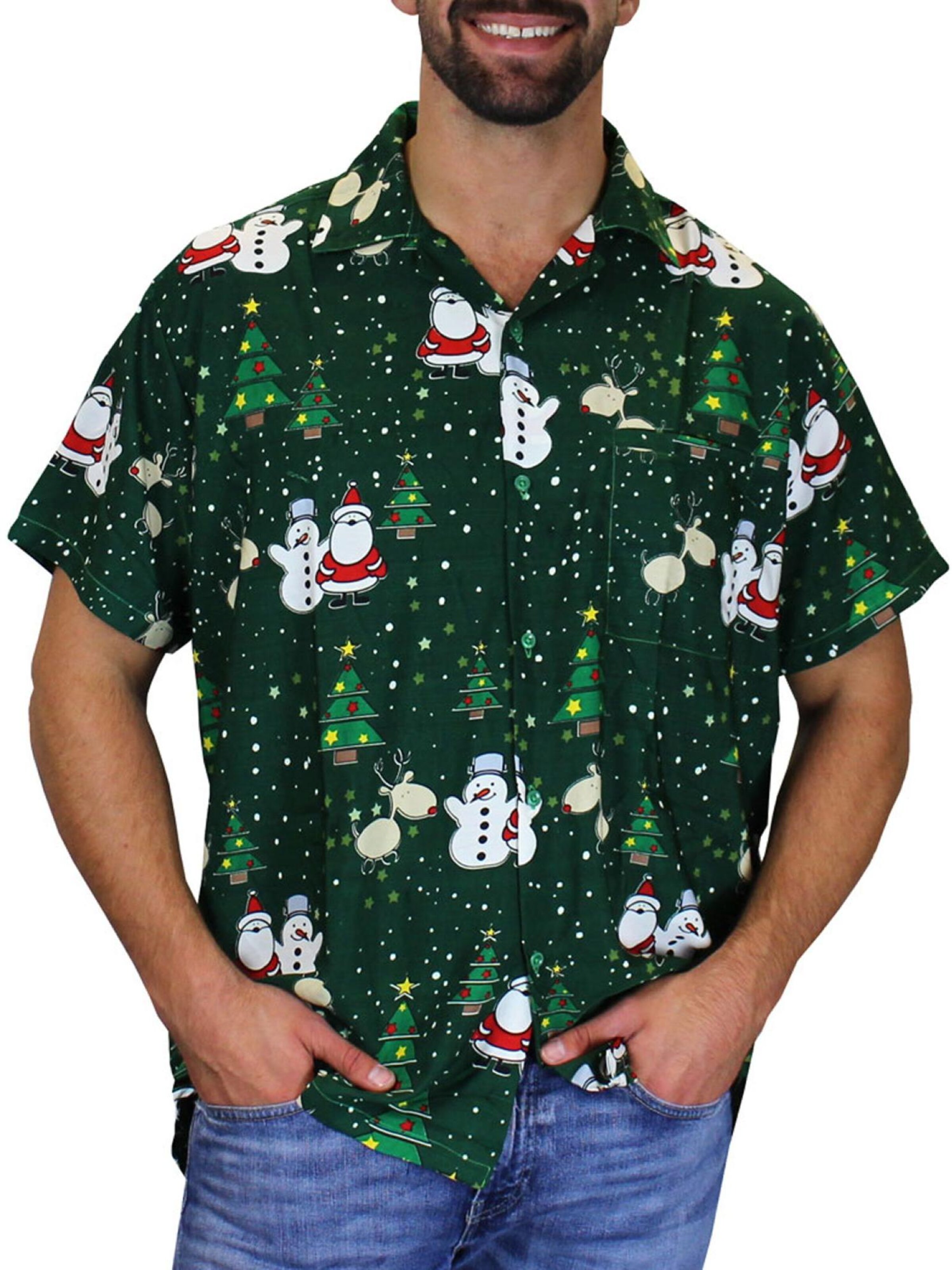King Kameha Hemd 'Christmas Buddies'‌‌‌‌‌‌‌‌‌ in Grün: Vorderseite