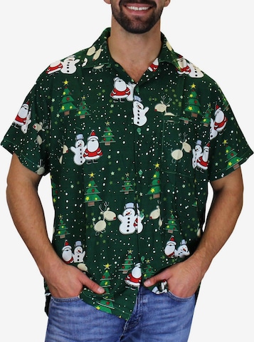 King Kameha Hemd 'Christmas Buddies' in Grün: Vorderseite