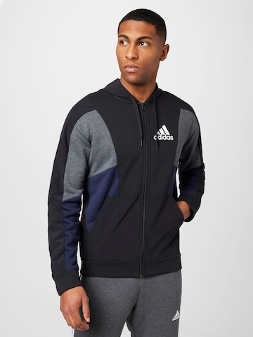 ADIDAS SPORTSWEAR Athletic Zip-Up Hoodie 'Essentials Colorblock ' in Black: front