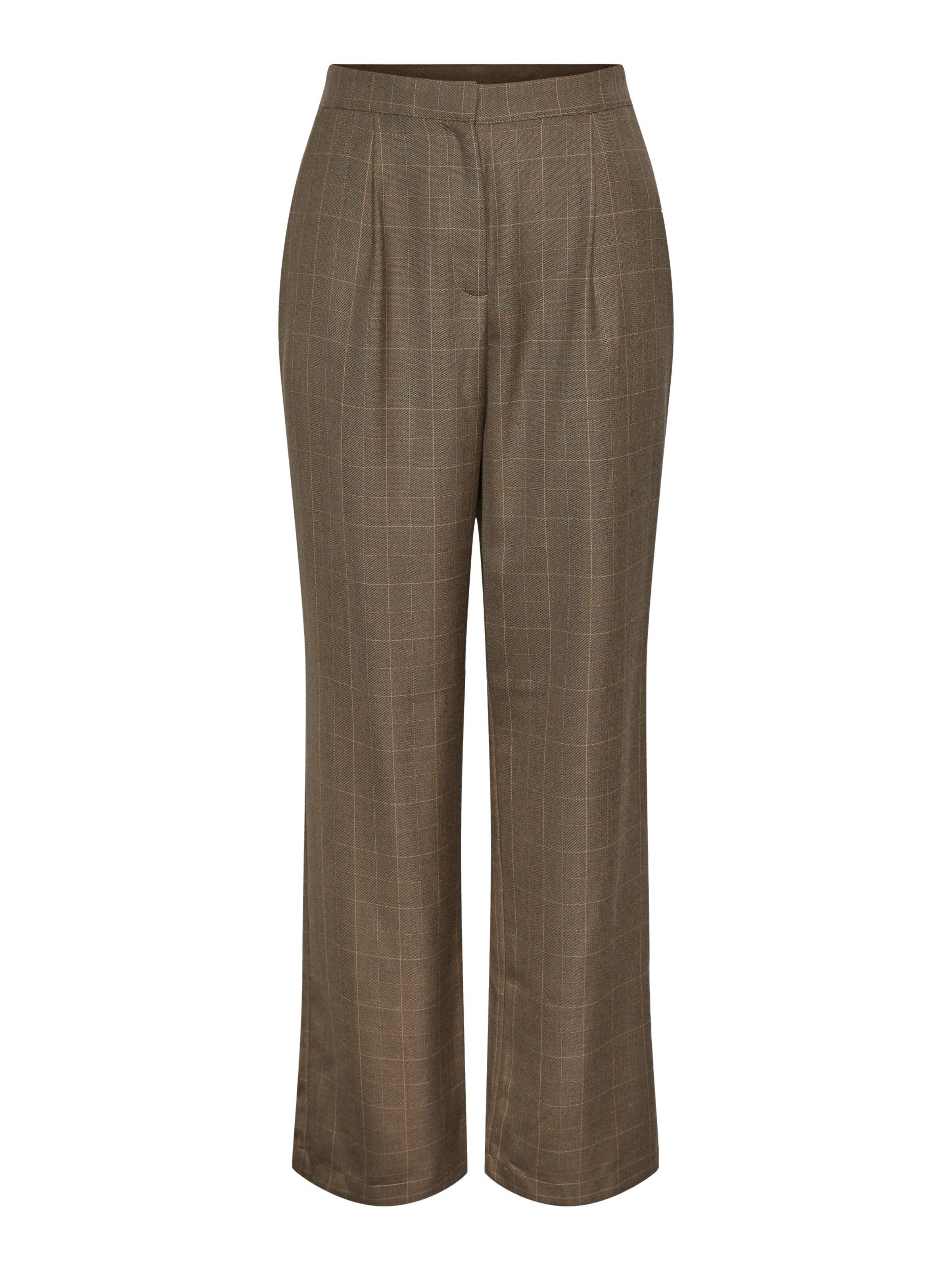 YAS Loose fit Pleat-Front Pants 'KAGGA' in Brown: front