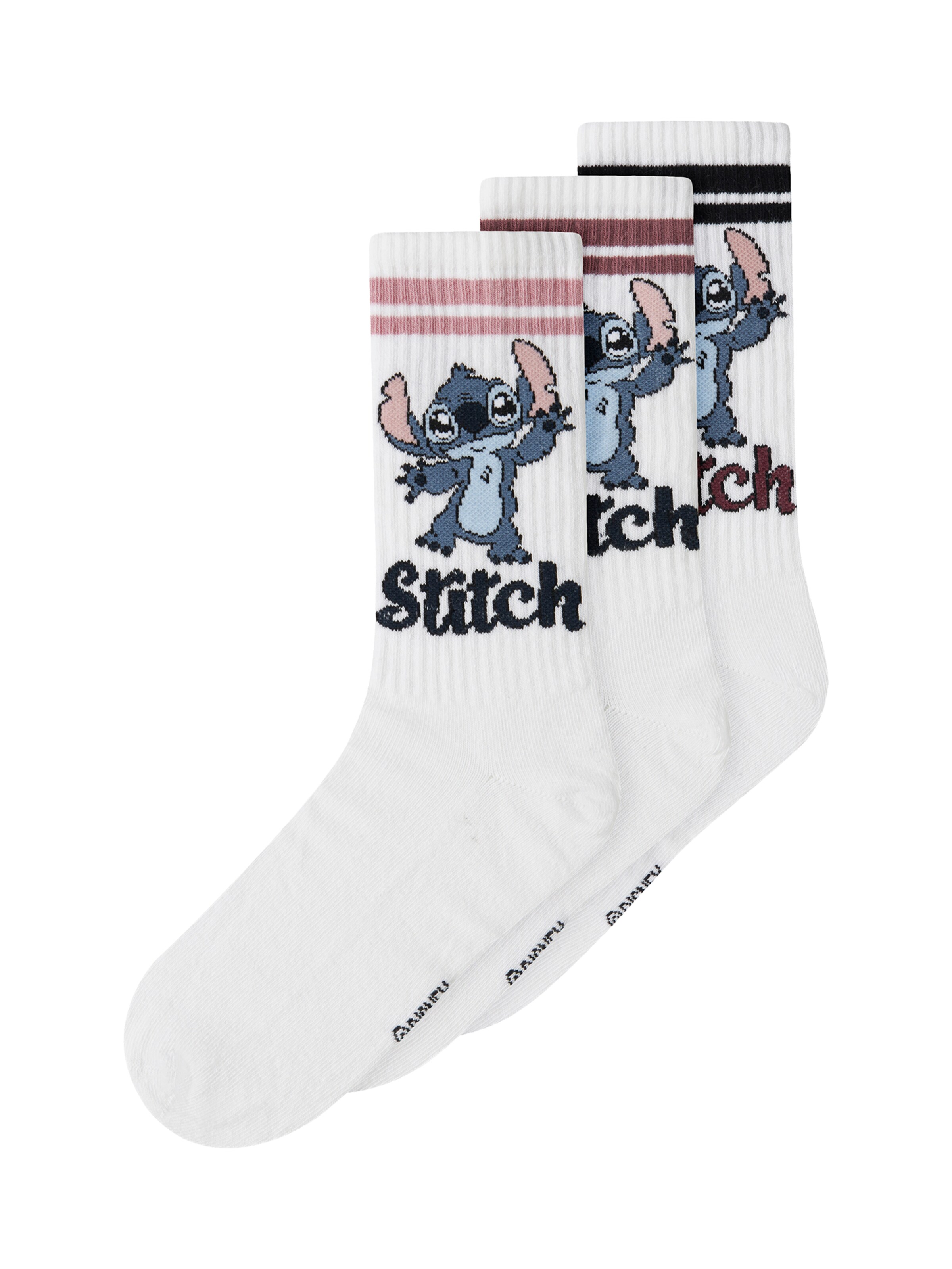 NAME IT - Meias 'NKFADIS STITCH' em branco: frente