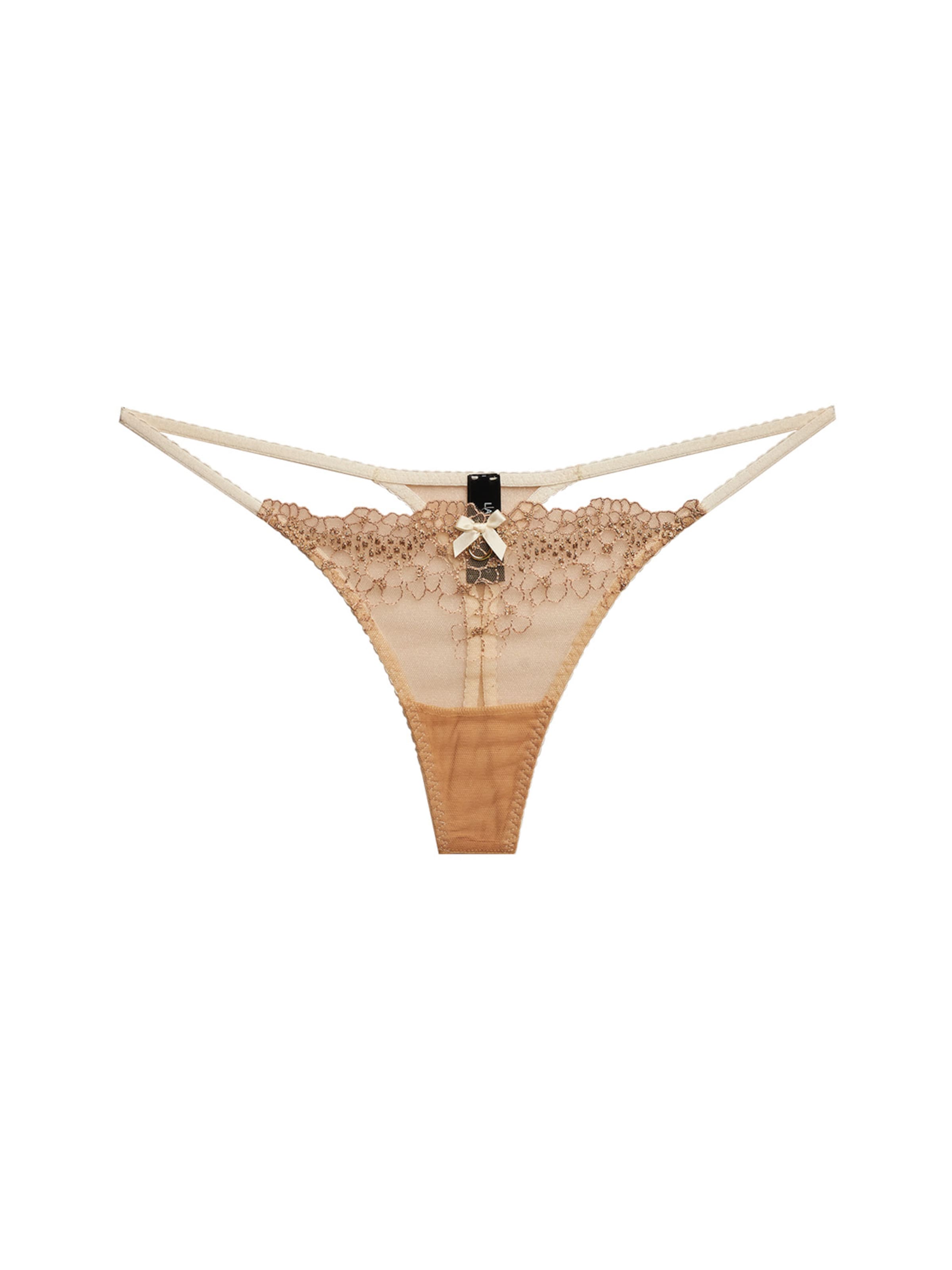 La Muel Lingerie String 'embroidery Opal' in Beige: voorkant