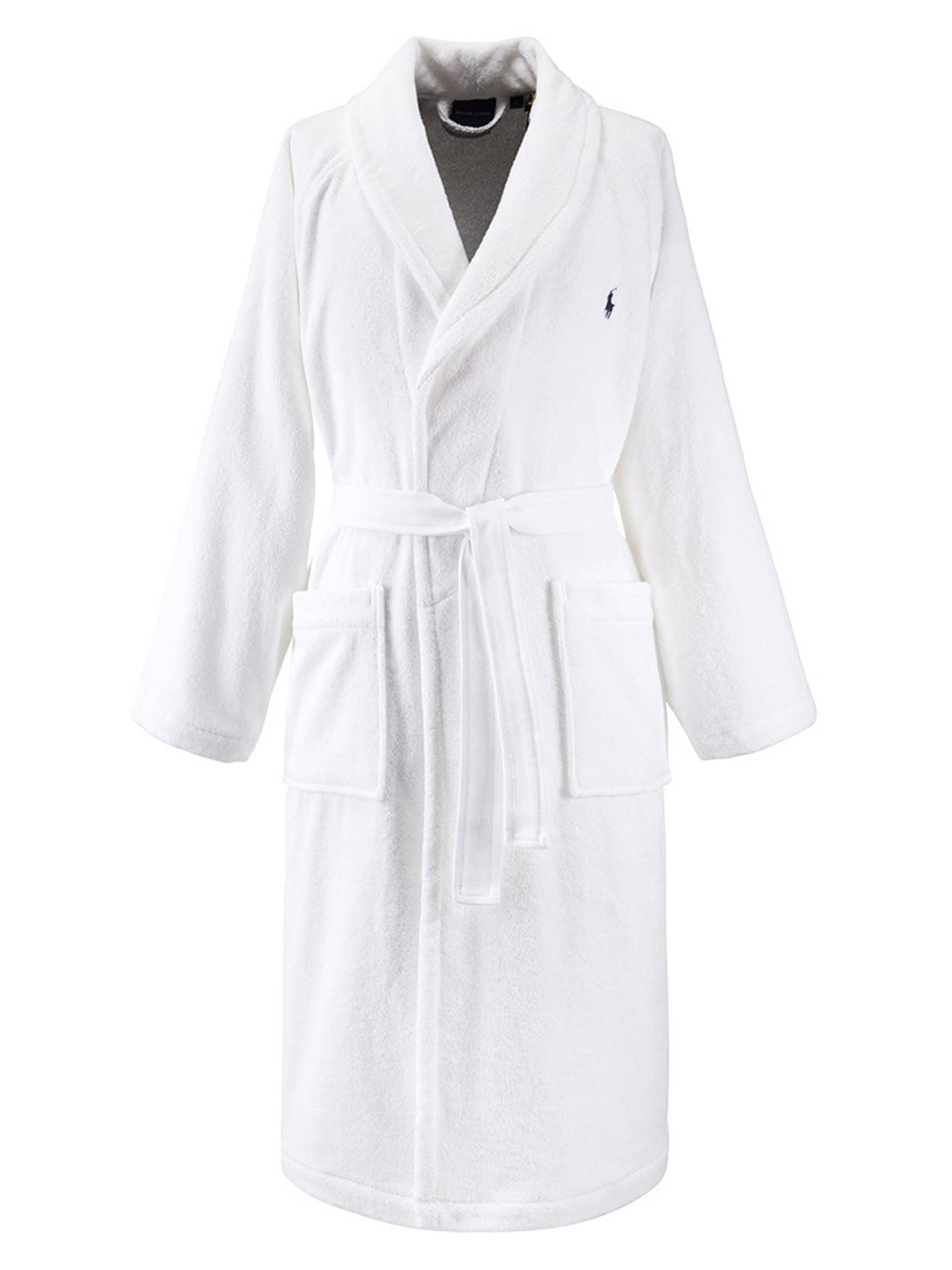 Ralph Lauren Home Long Bathrobe 'POLOPLAYER' in White: front