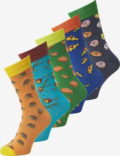 Kojinės 'JACJUNKFOOD' iš JACK & JONES, spalva – mėlyna / dangaus žydra / pilka / žalia / oranžinė, Prekių apžvalga