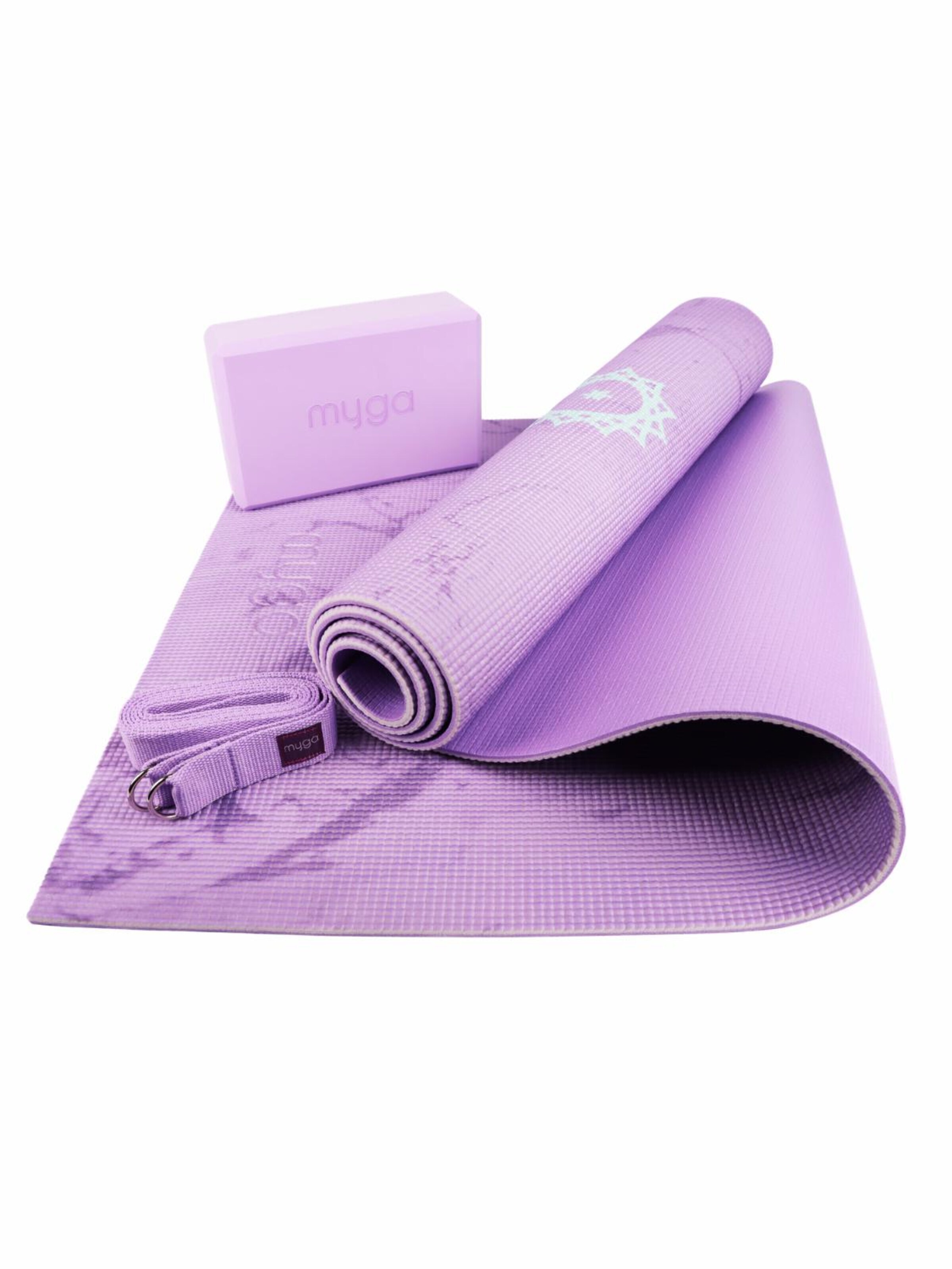 myga Mat 'Yoga-Einsteiger-Set - Chakra Design' in Purple: front