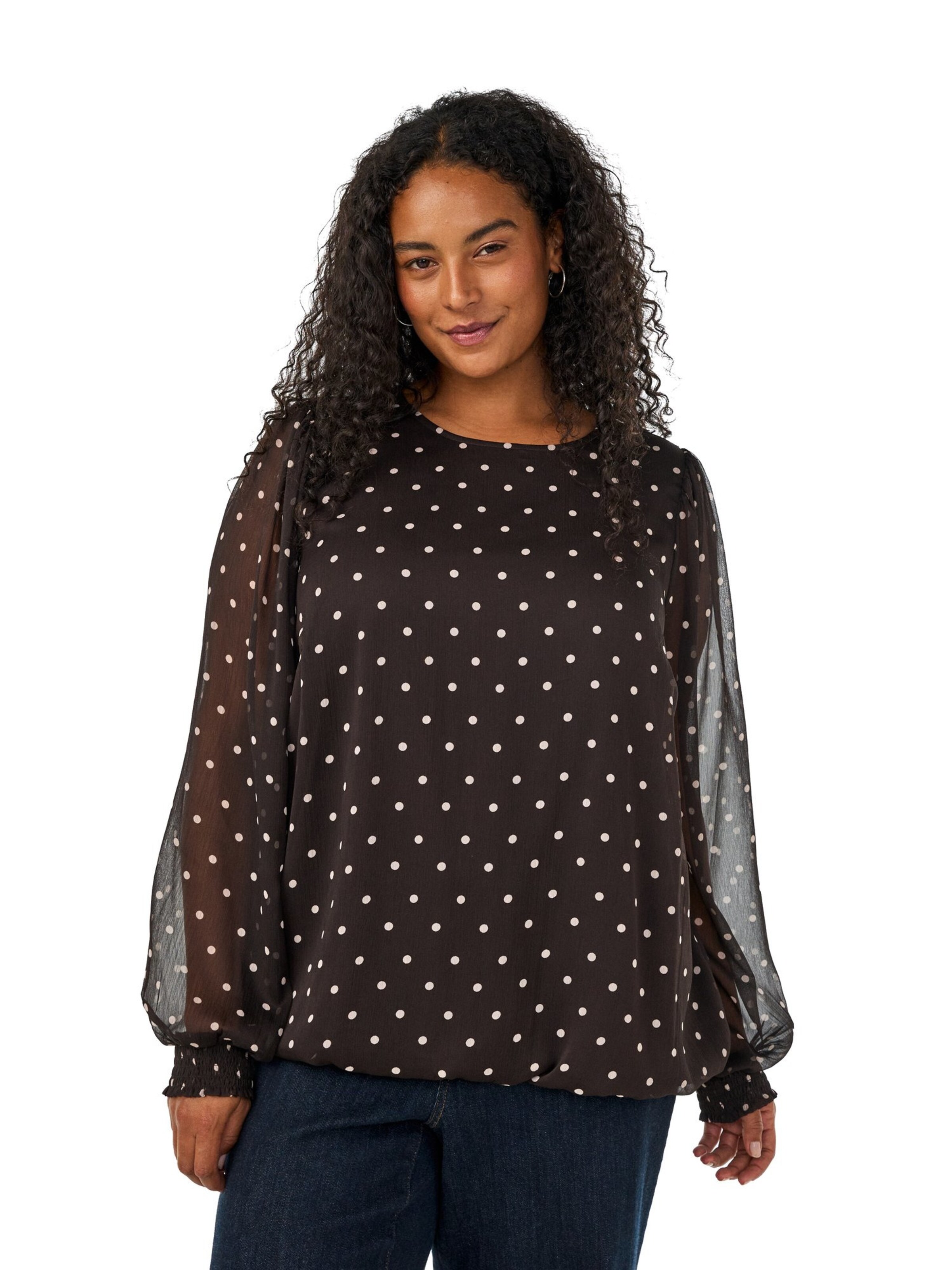 Zizzi Bluza 'PAULA' | rjava barva: sprednja stran