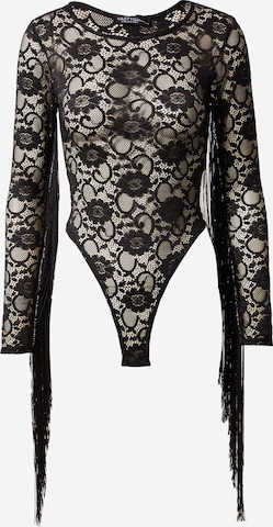 Nasty Gal Shirt Bodysuit in Black: front