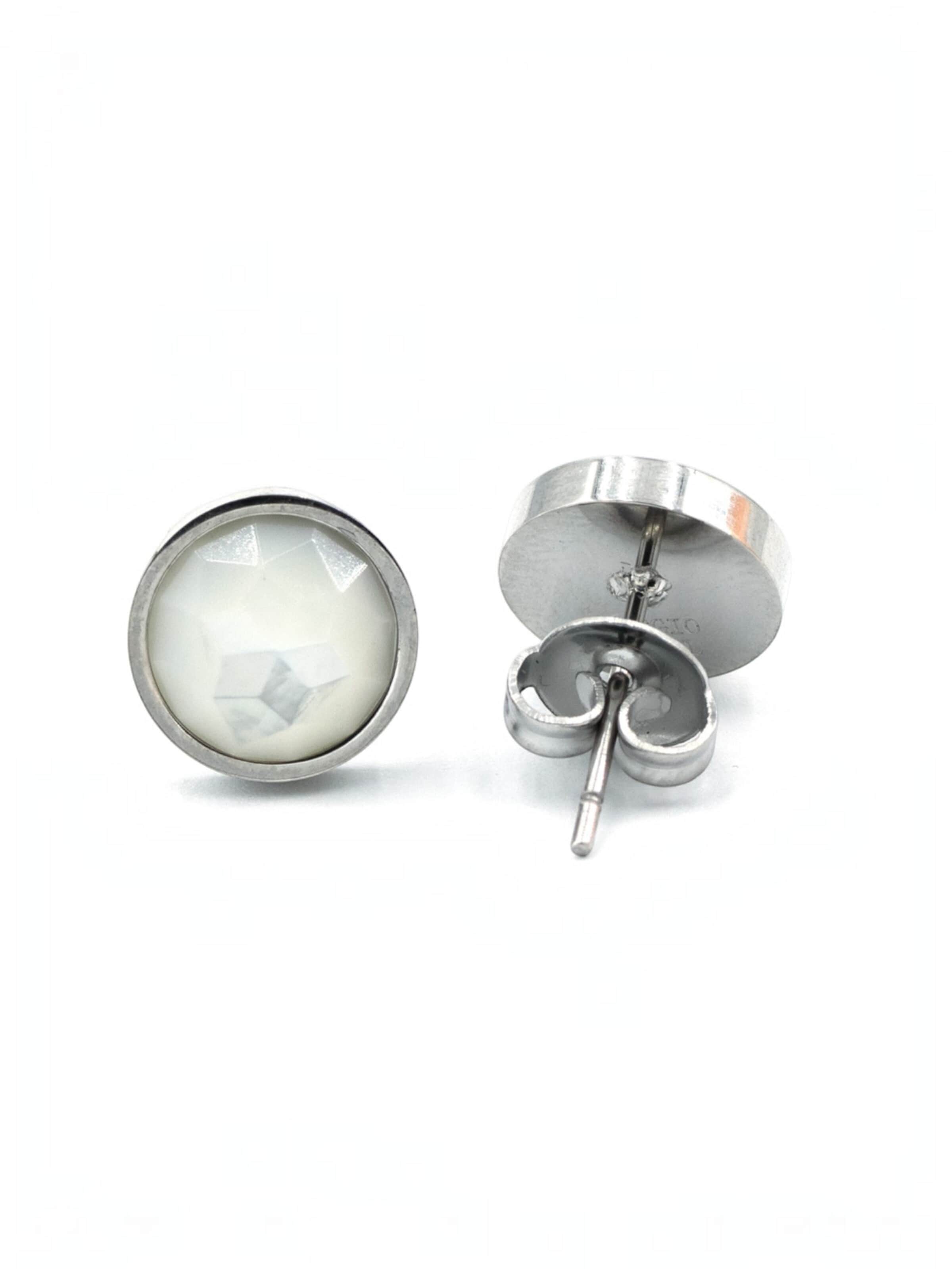 Sergio Engel Earrings 'Beach Ohrring 04 - Wasserfester Naturstein-Ohrstecker in Edelstahl' in White: front