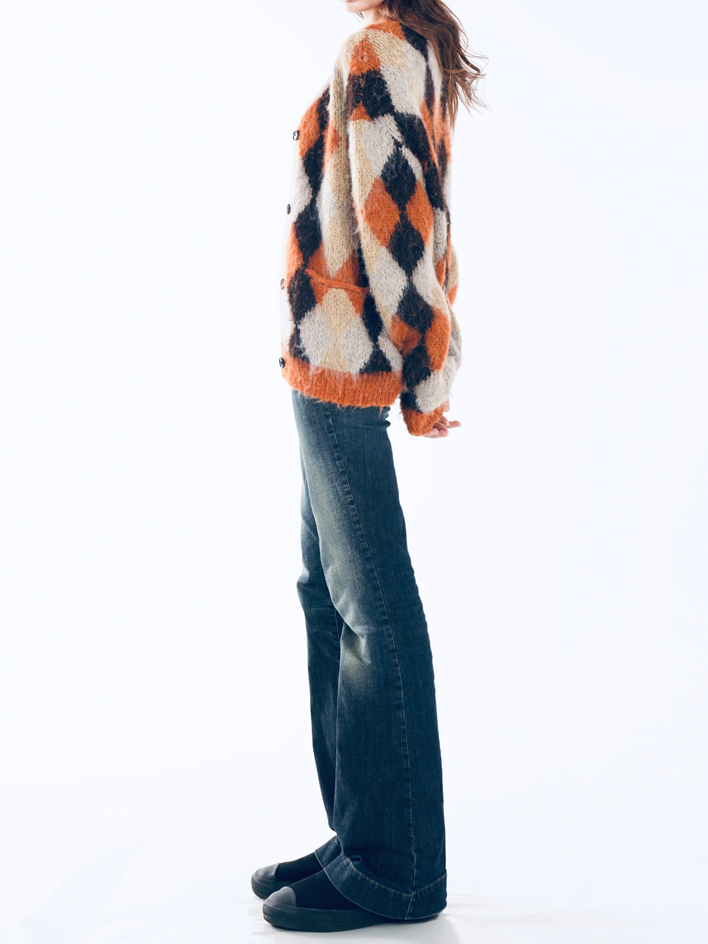 yoligex - Jersey 'V-neck Argyle Knit Cardigan - Orange' en naranja