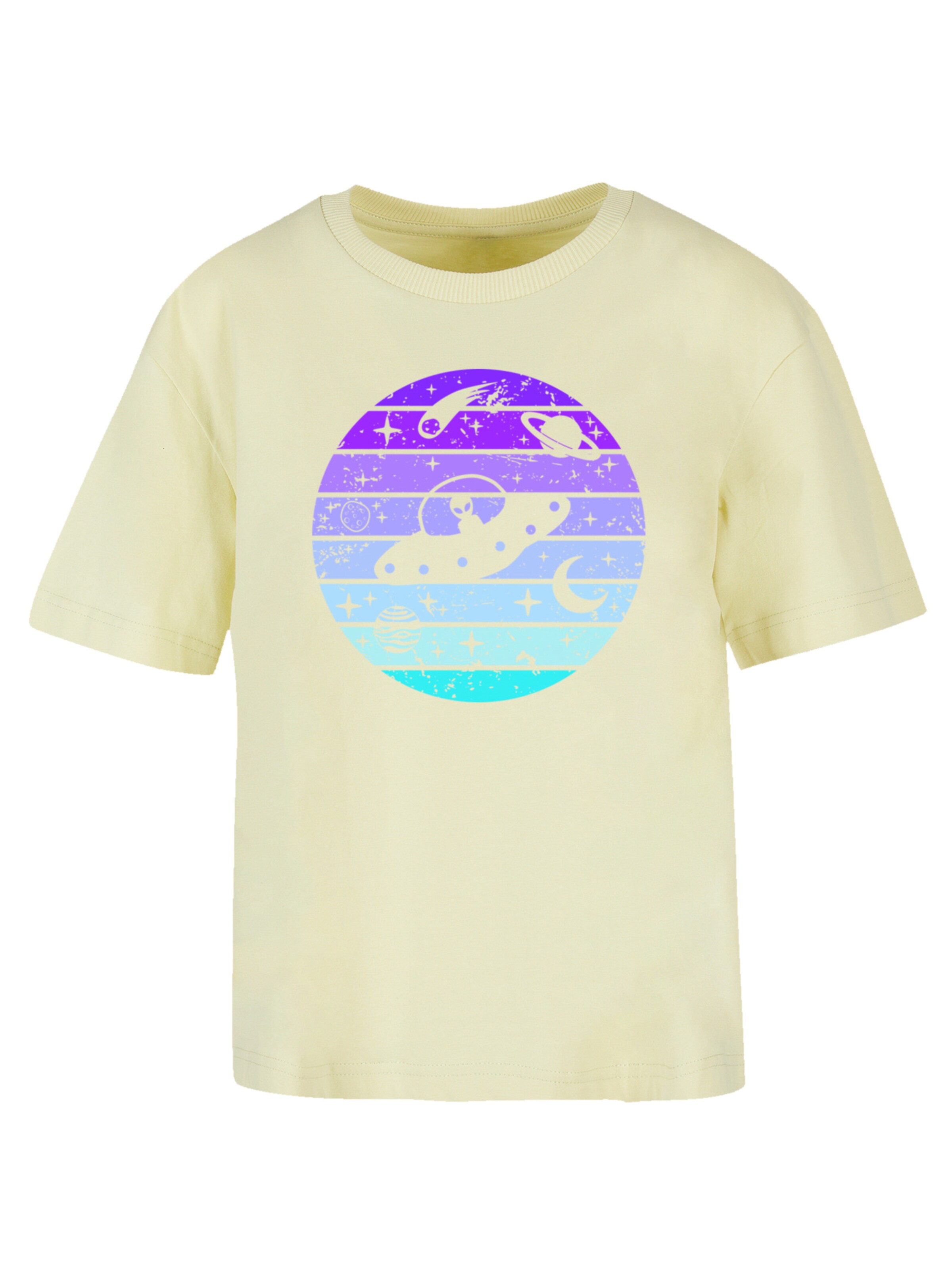 F4NT4STIC T-Shirt 'Retro Alien Weltraum Sonnenuntergang' in Gelb: Vorderseite