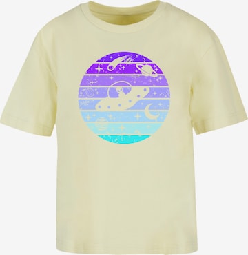 F4NT4STIC T-Shirt 'Retro Alien Weltraum Sonnenuntergang' in Gelb: Vorderseite
