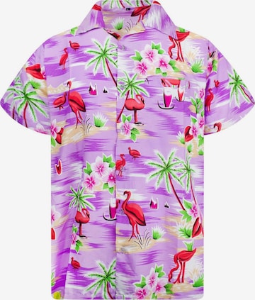 King Kameha Shirt 'Flamingos' in Lila: Vorderseite