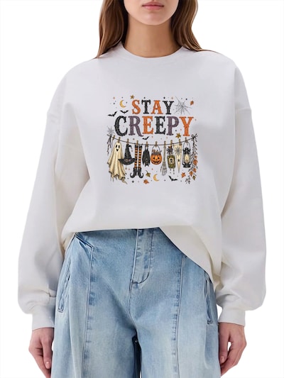 GORHEY Sweater 'Women's Crew Neck Sweatshirt with Halloween Ghosts Print, Loose Long Sleeve Fleece Pullover' in XS in White, Item view