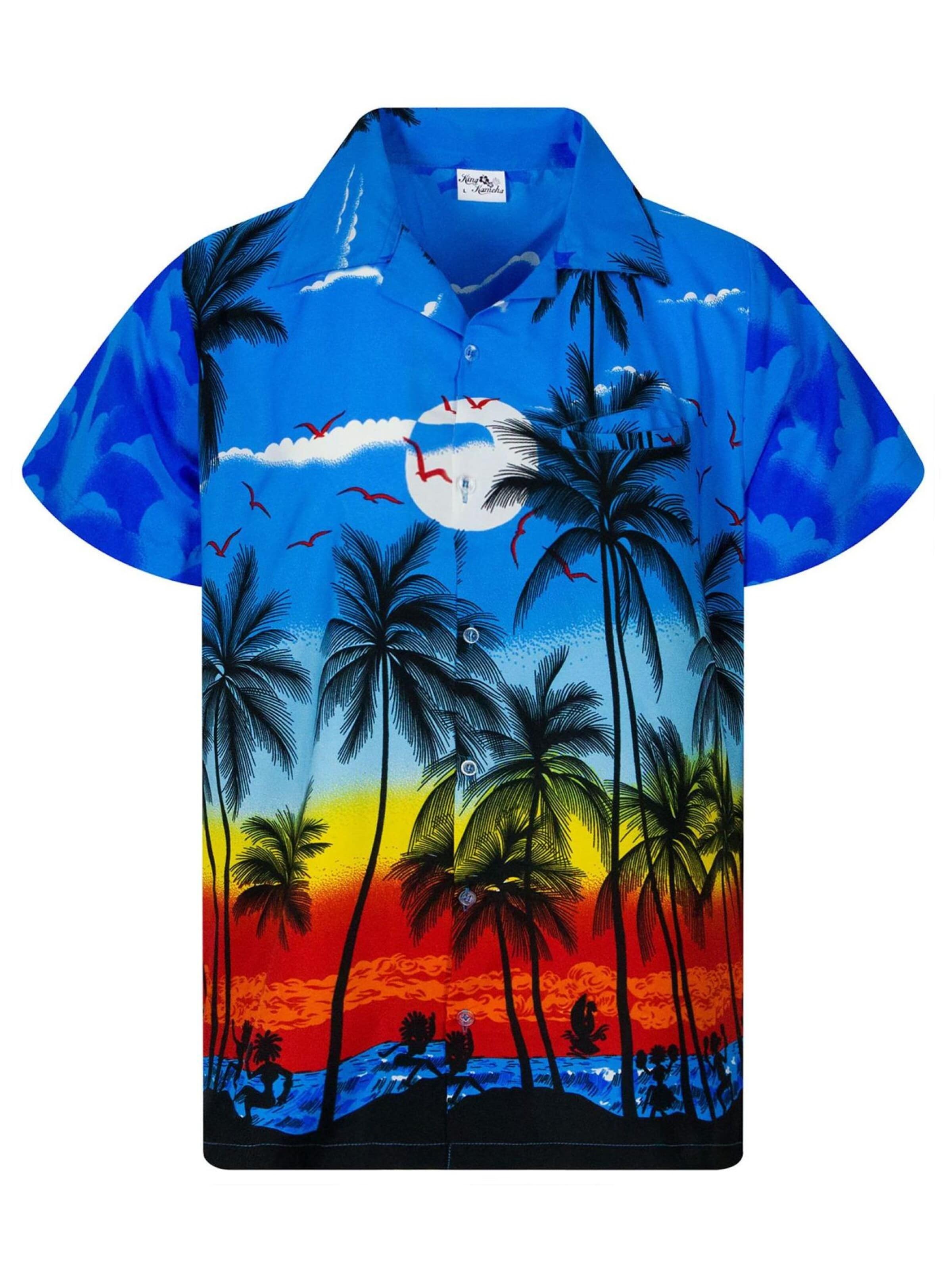 King Kameha Shirt 'Beach' in Blauw: voorkant