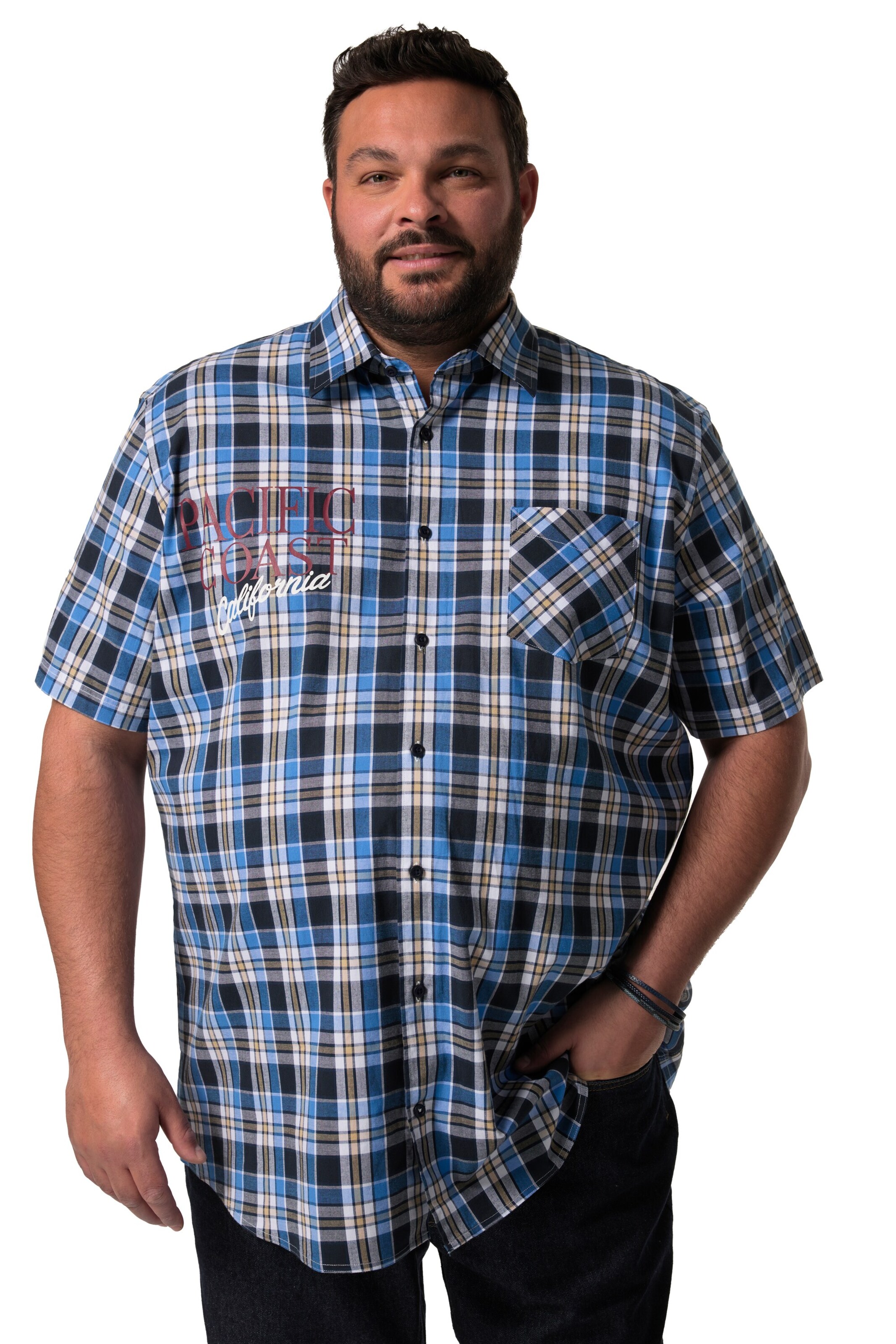 Men Plus Regular fit Button Up Shirt in Blue: front