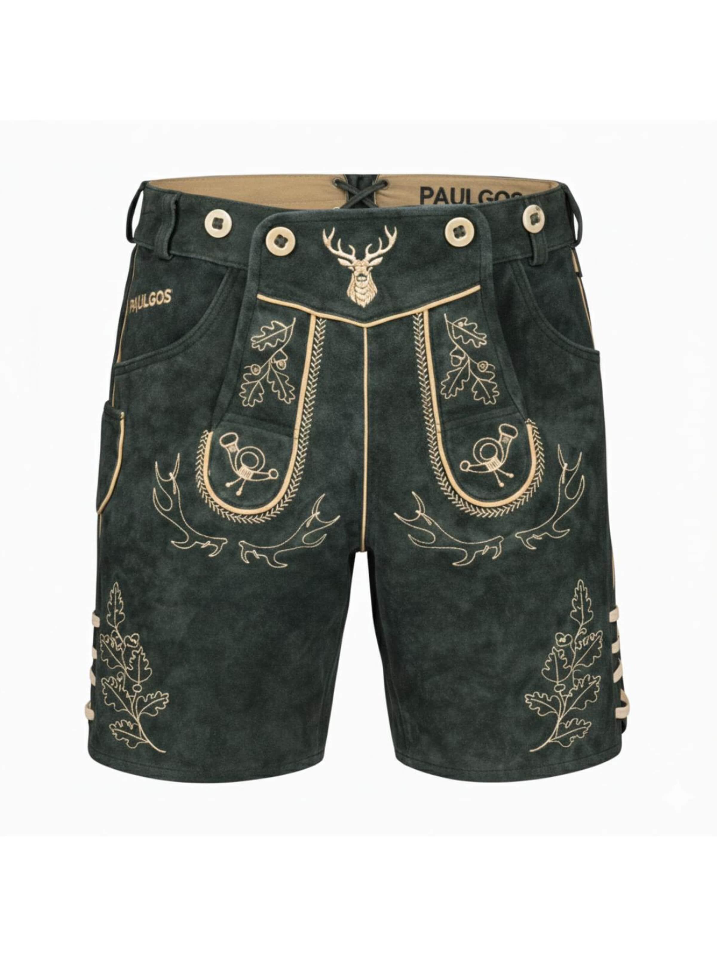 Paulgos Regular Traditional Pants 'PAULGOS Herren Trachten Lederhose Kurz - HK5 - Echtes Leder - in 3 Farben erhältlich - Größe 44 - 60' in Grey: front