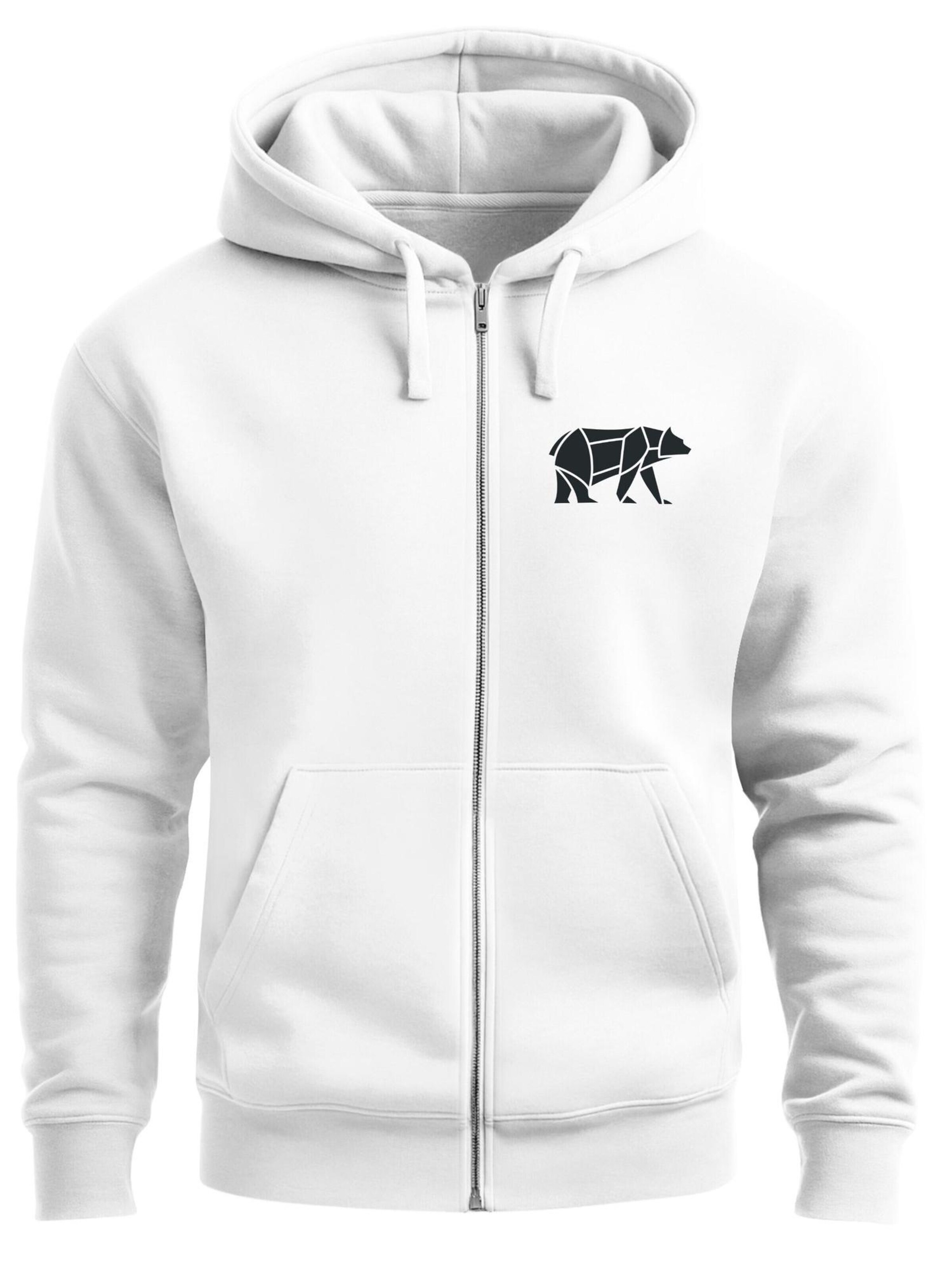 Neverless Zip-Up Hoodie 'Bär Lineart Polygon' in White: front