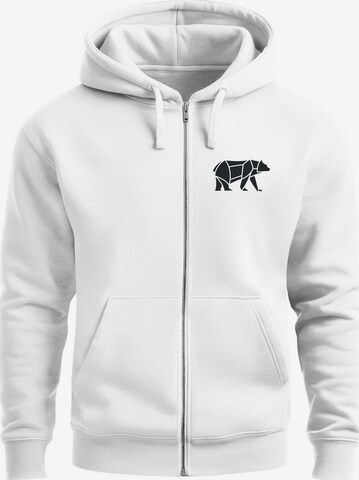 Neverless Zip-Up Hoodie 'Bär Lineart Polygon' in White: front