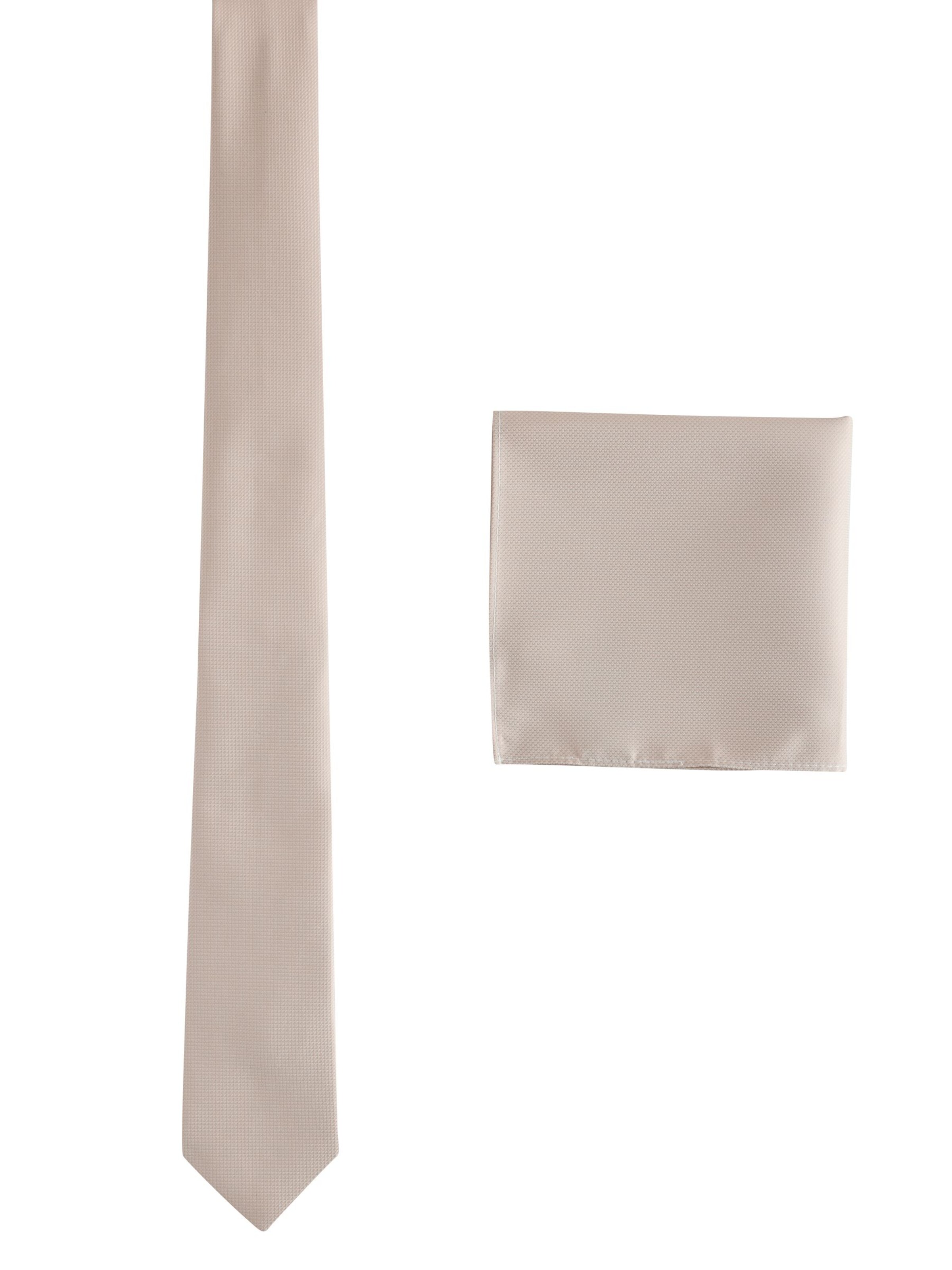 Next Set: Krawatte und Einstecktuch in Beige: Vorderseite