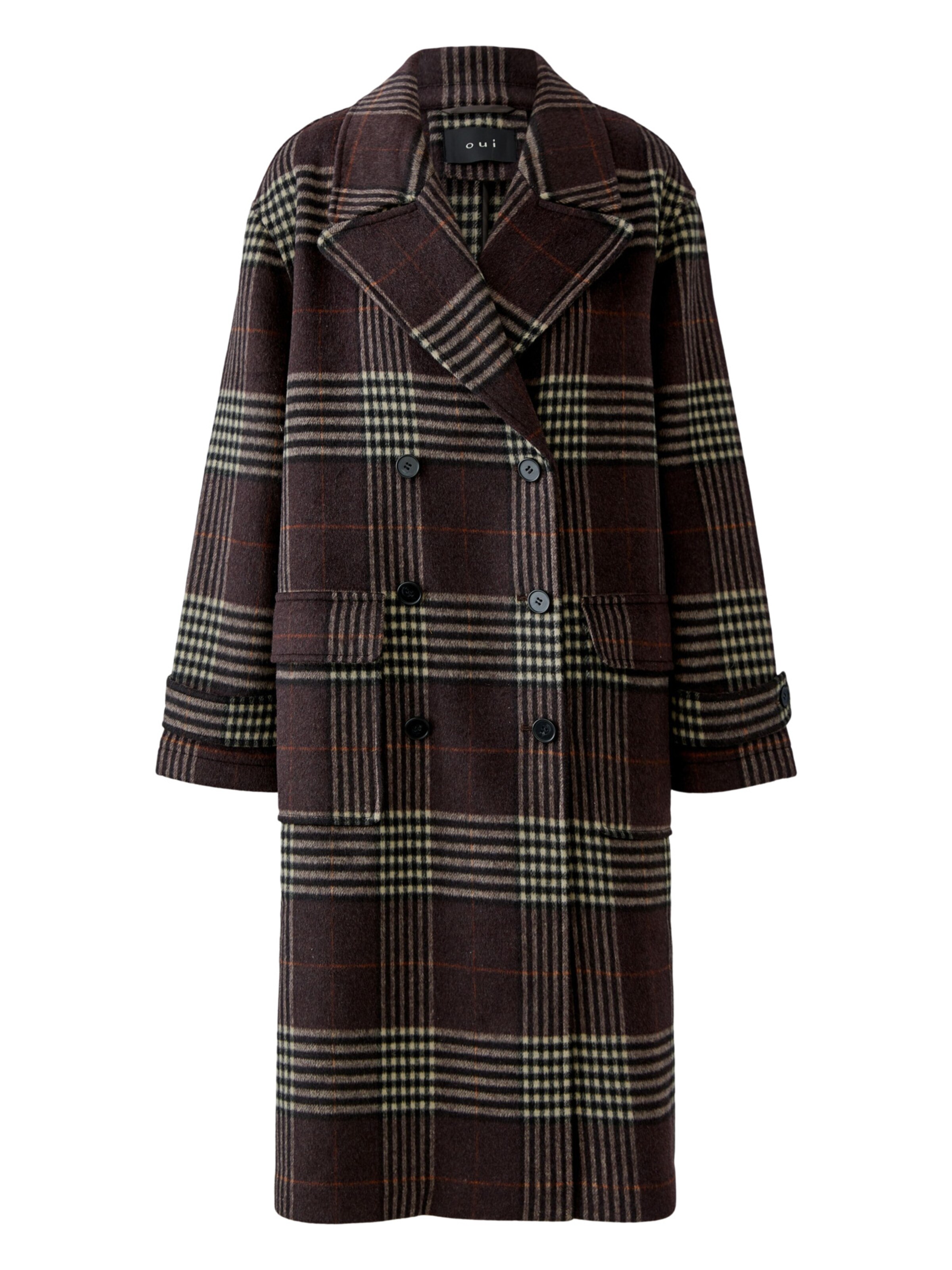 OUI Wintermantel in XS in hellbeige / dunkelbraun, Produktansicht