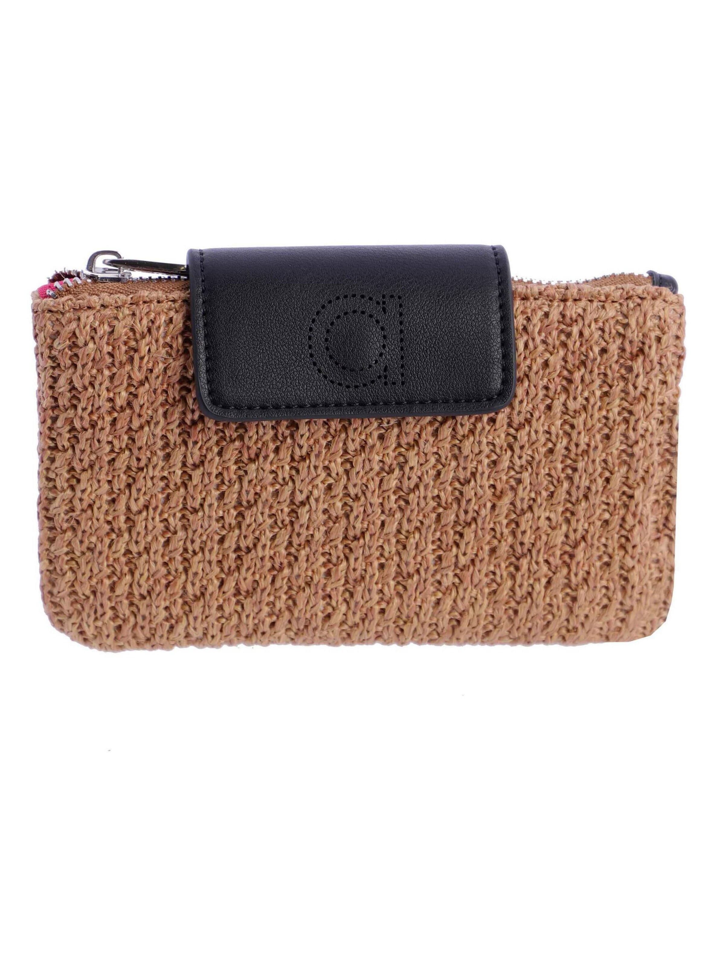 Amichi - Cartera 'Cartera para mujer Sunny de fibras naturales  y cierre de solapa y cremallera' en marrón: frente