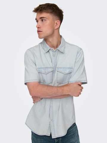 Only & Sons Regular fit Button Up Shirt 'BANE' in Blue