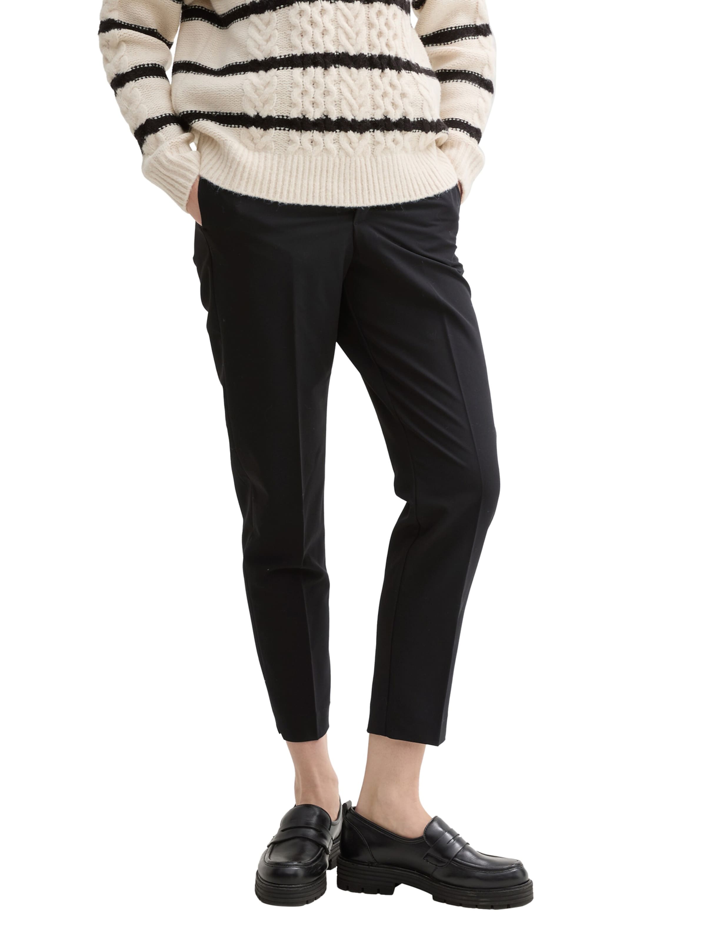 TOM TAILOR DENIM - Slimfit Calças com vincos em preto: frente