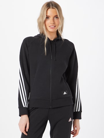 ADIDAS SPORTSWEAR Athletic Zip-Up Hoodie 'Future Icons 3-Stripes ' in Black: front