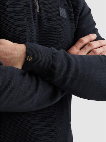 PME Legend Tröja 'Pullover in cotton/modal with half-zip' i blå
