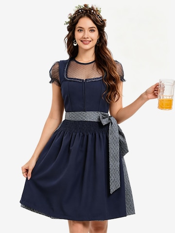 KoJooin Dirndl 'Damen Polka‑Dot Bluse, quadratischer Ausschnitt – 3‑teiliges Dirndl‑Set für Oktoberfest' in Blue