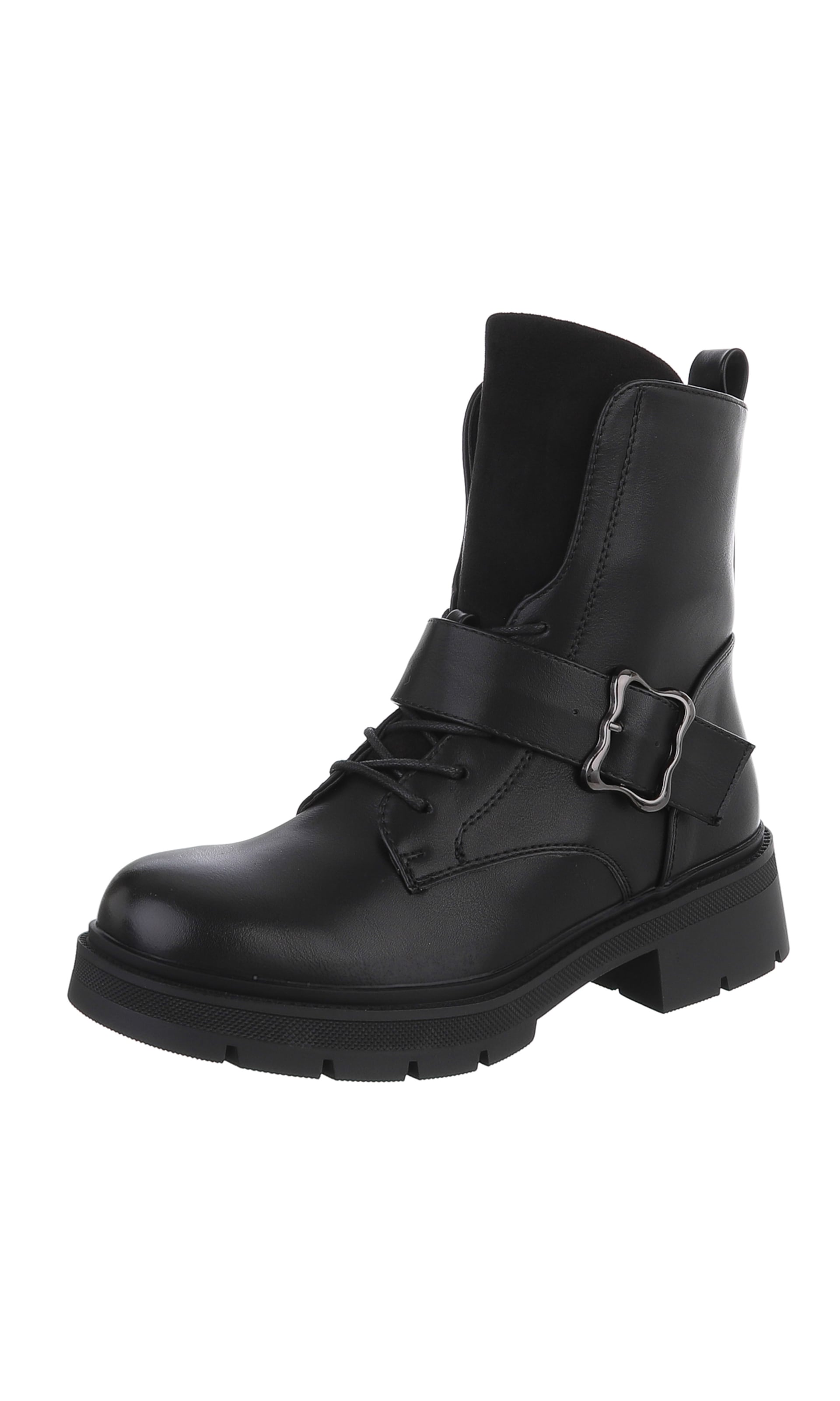 Ital-Design Lace-Up Ankle Boots in Black: front