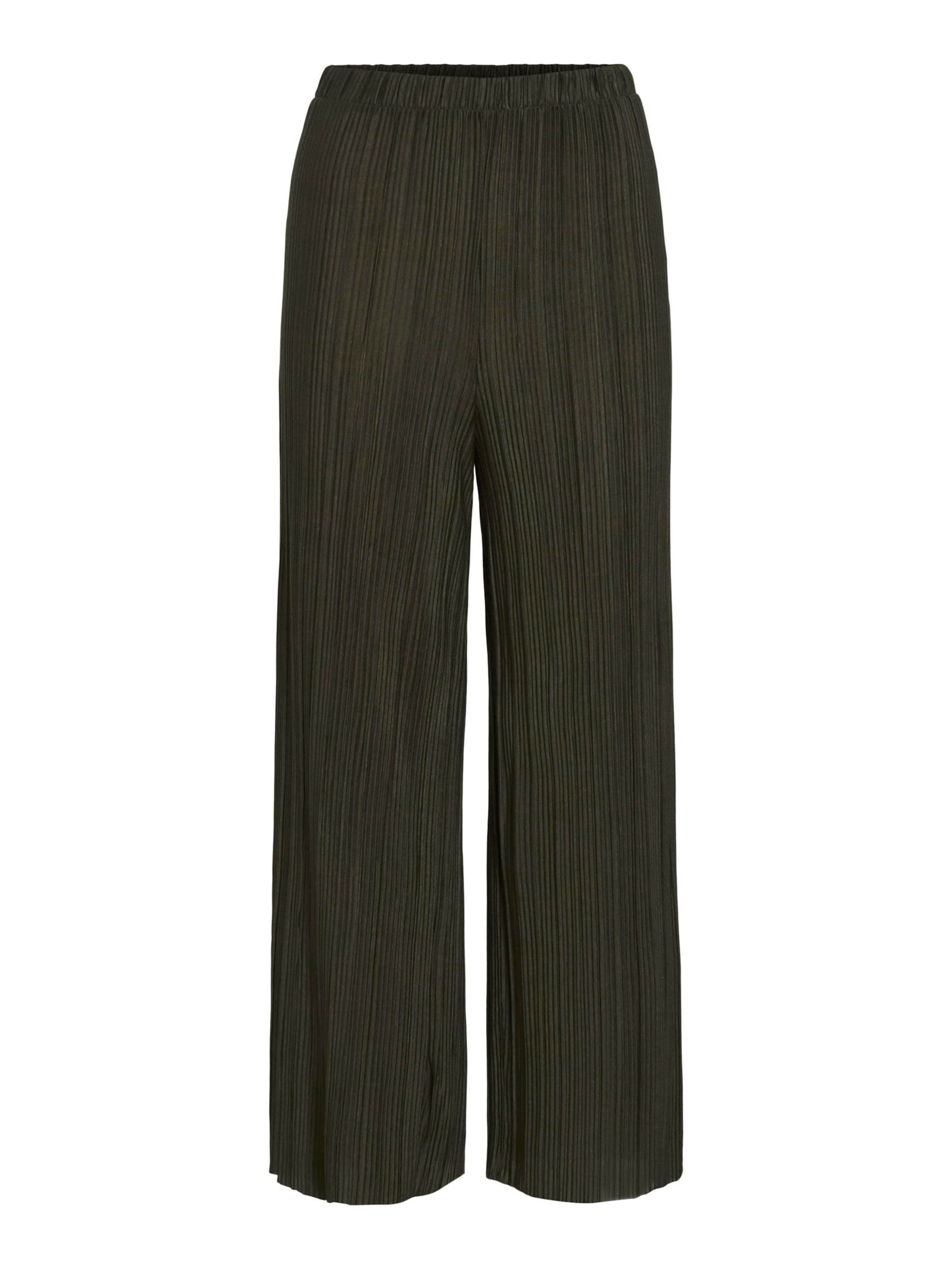 VILAWide Leg/ Široke nogavice Hlače 'VIPlisa' - zelena boja: prednji dio