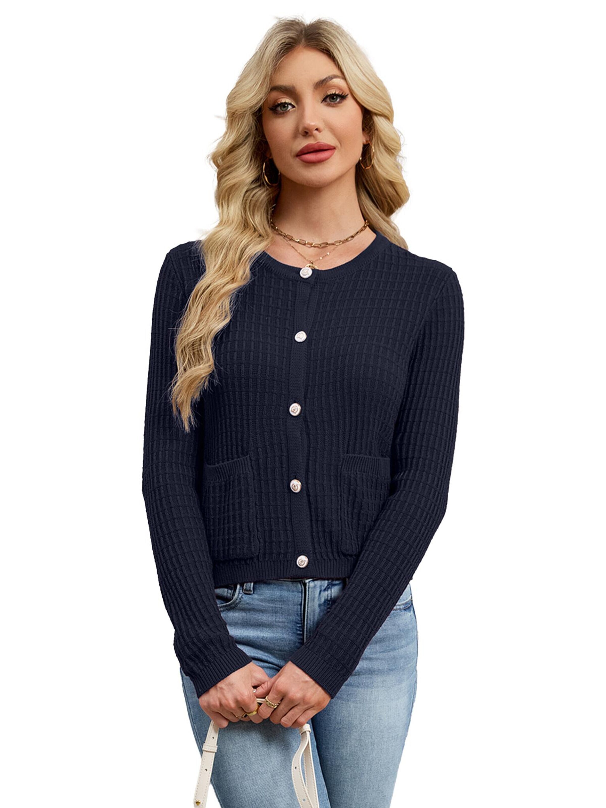 KoJooin Kardigan 'Damen-Strickjacke, modisch, langärmelig, offen, mit Knopfleiste, trendige Freizeitjacke' w kolorze niebieski: przód