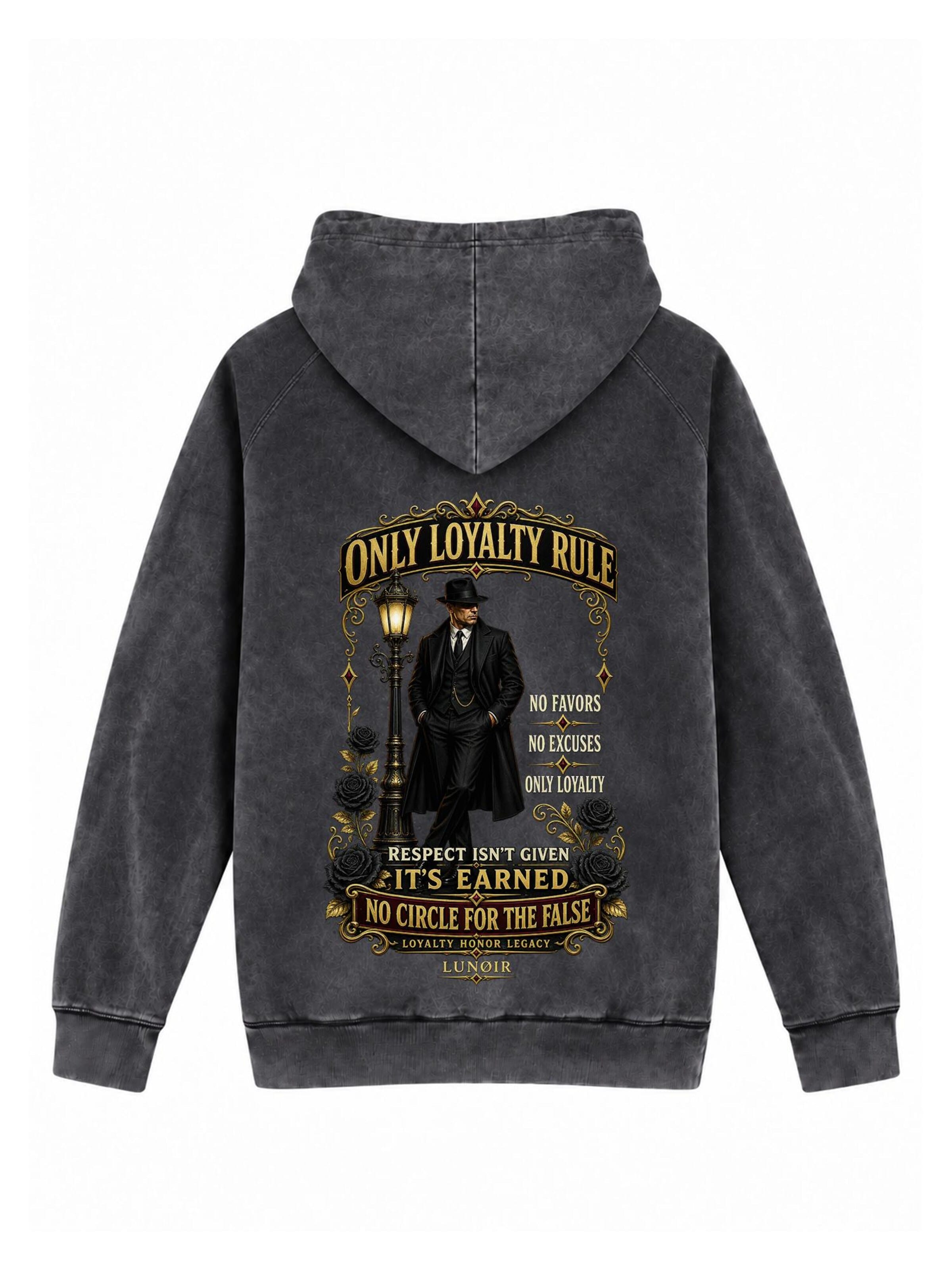 LUNØIR Studio Sweatshirt 'Only Loyalty Rule' in Zwart: voorkant