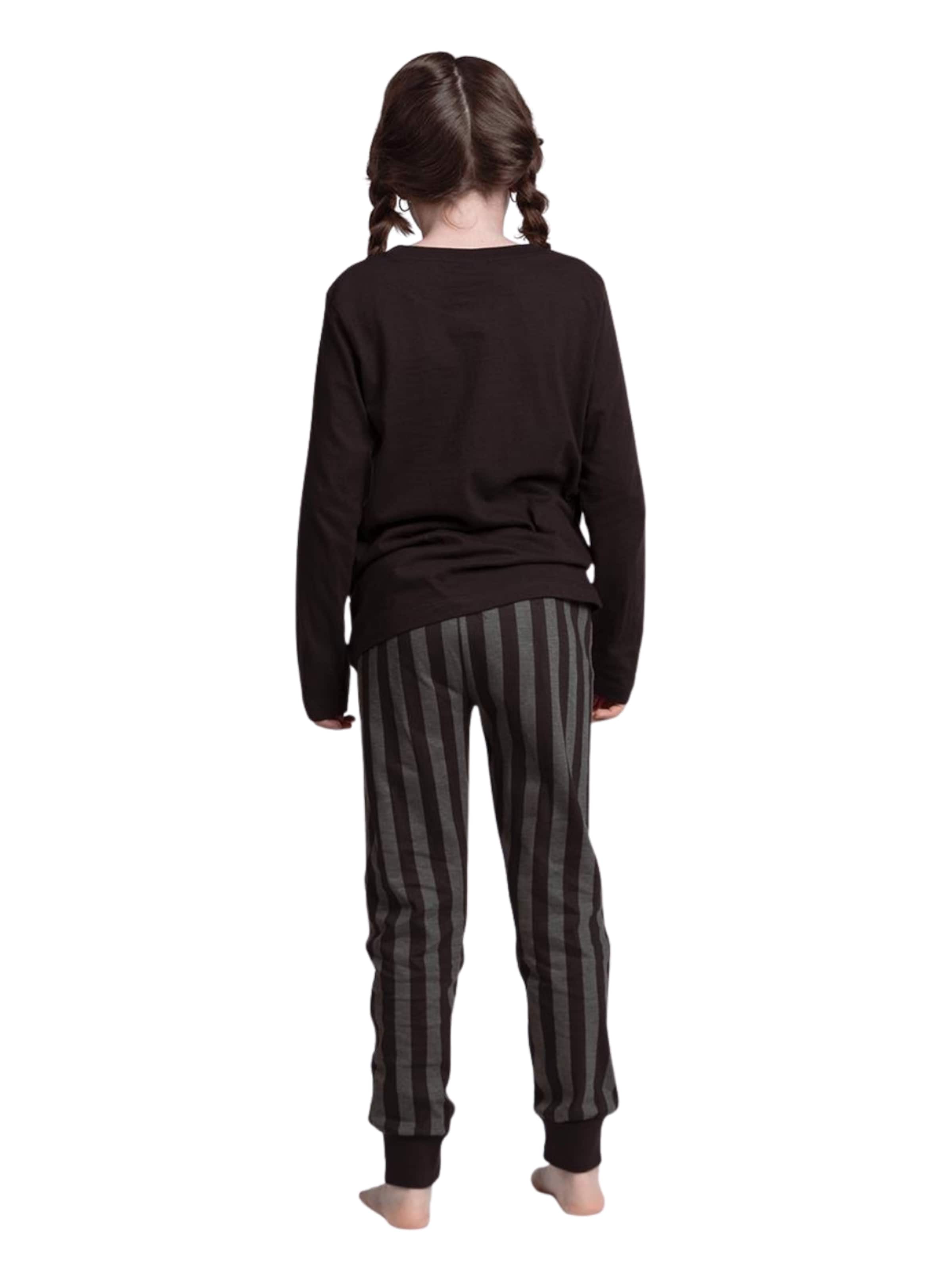 Cerdá Pajamas 'Wednesday Pyjama Set Kids – Black – Long Sleeve Sleepwear with Pants' in Grey