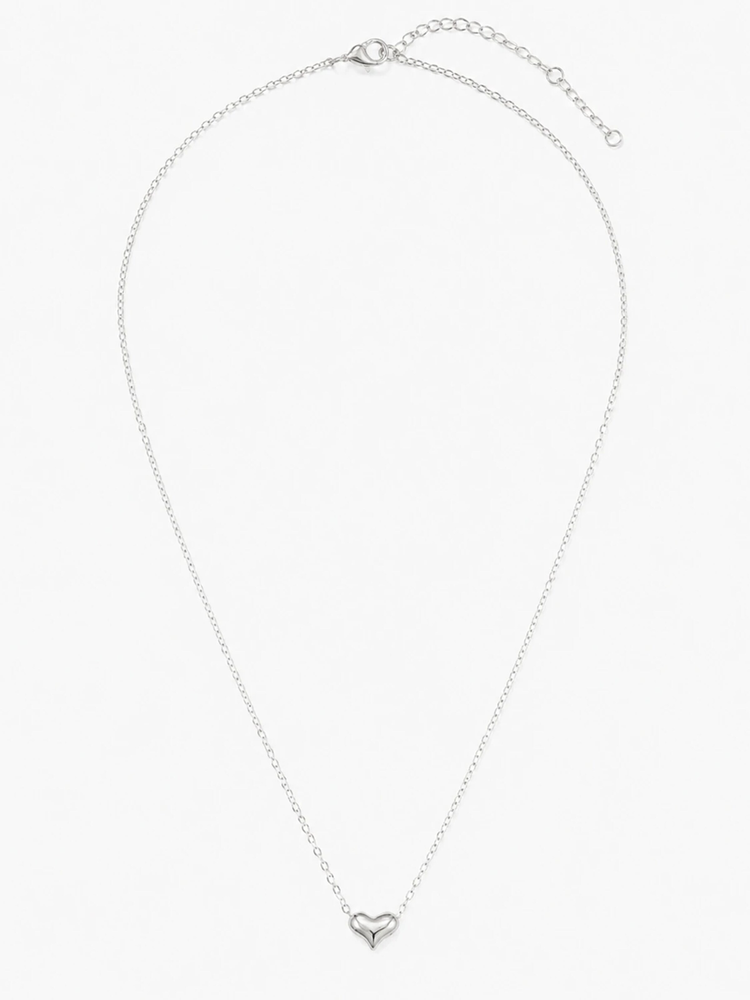 Staufergold Necklace 'Kette „Herzflüstern“ – minimalistischer Puff-Herz Anhänger, glatt & zart – Silber' in Silver: front