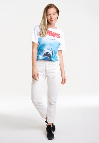 LOGOSHIRT Shirt 'Jaws - Der weisse Hai' in Wit